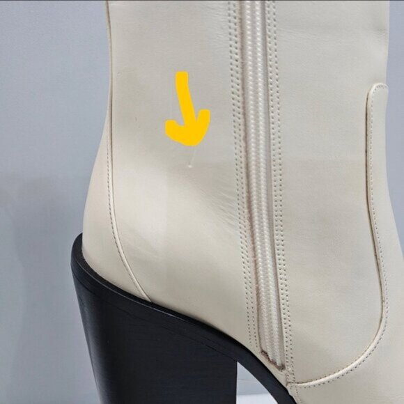 Larroude James Ankle Boot Womens 10 Cream Leather Tall Block Heel Pointed Toe - Picture 5 of 15